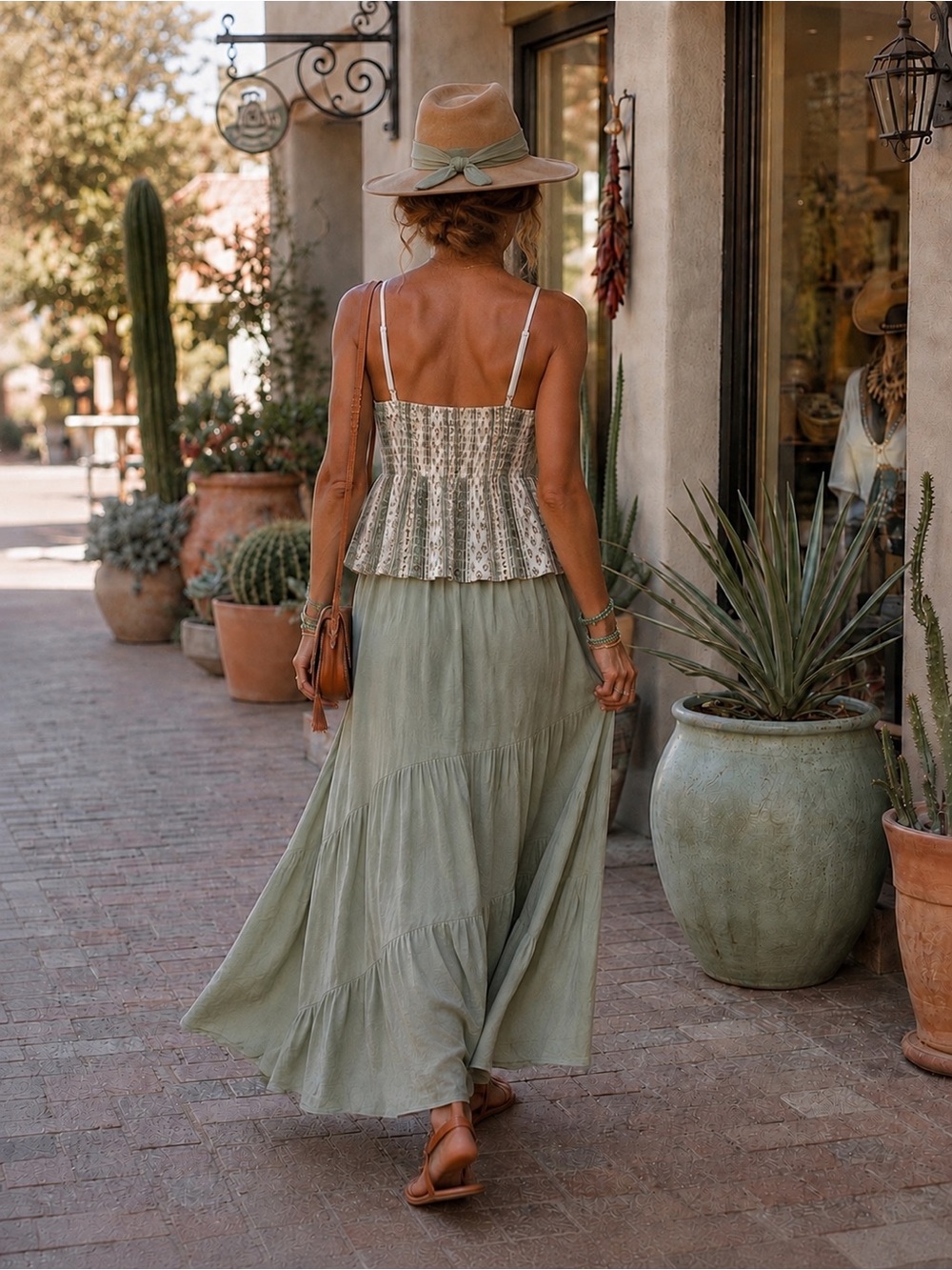 NWOT. Derek Heart Crochet Lace Smocked Peplum Cami Top | Sage | Boho Cottagecore - Picture 2 of 10